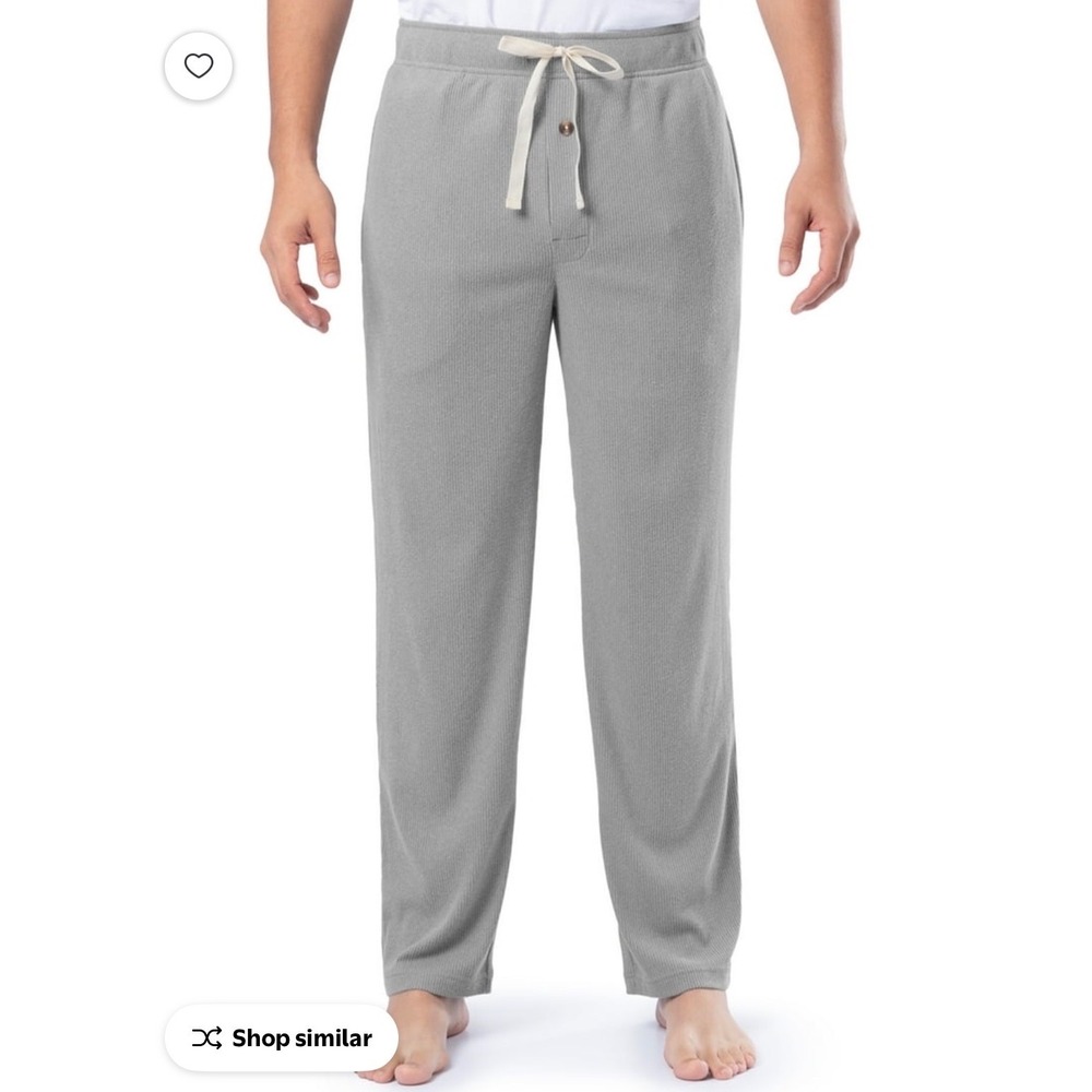 Mens 100% Cotton Brushed Rib Knit Lounge Pants Gray Relaxed Fit Sleepwear
